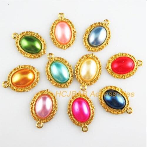20Pcs Gold Color Flower Mixed Oval Acrylic Charms Pendants 16.5x23mm