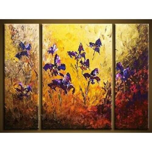 3 pcs Hand Painted Home Decor Canvas Painting Blooms Of Irises III-Modern Canvas Art Wall Decor-Floral Oil Painting Wall Art