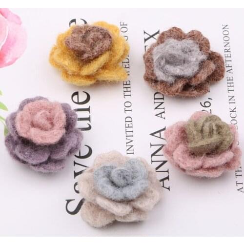 Handmade Colorful Wool Felt Rose Flower Button Patch Stickers 4pcs 35mm Girls Hair Jewelry Clip Headband Garment Ornament DIY