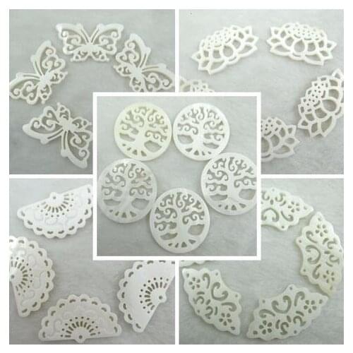 4pc Natural Sea SHELL hand-carved Lotus fan Pendant Jewelry making necklace for Women Vintage Jewelry Friendship Gifts F3