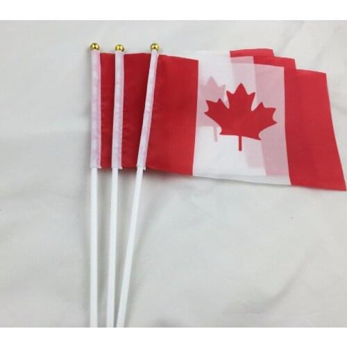 5pcs Canada Hand Waving Flag 14*21cm Canadian Small National Flags with Plastic Flagpoles