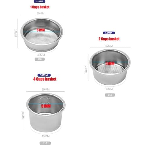 51mm 1Cup 2 Cup Clean Basket Pressure Coffee Machine Filter Double Cup 304 Stainless Steel Single Layer Portafilter