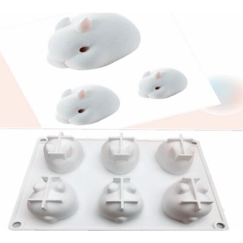 6 rabbit white mousse mold silicone cake decoration mold DIY baking French dessert cartoon animal mold