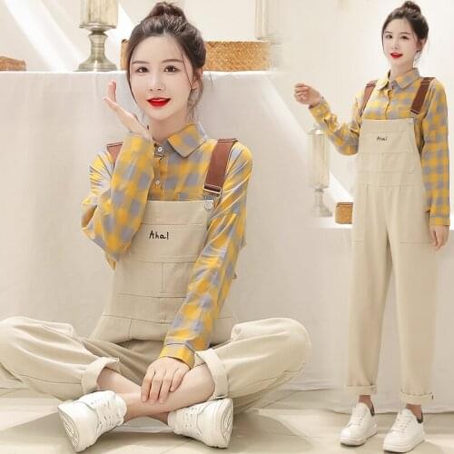 839#Maternity Clothes Spring Autumn Cotton Suspender Pants Set for Pregnant Women 2 Pcs Clothing