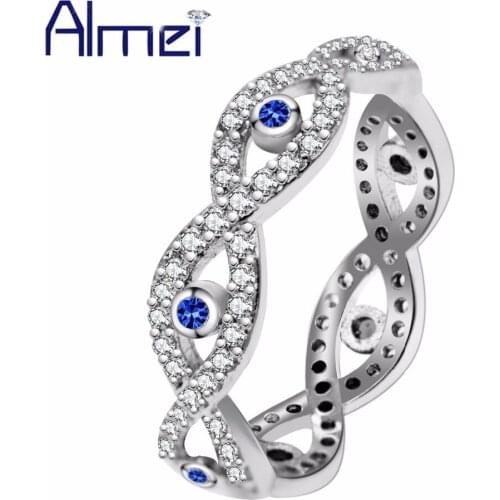 Almei Jewelry Evil Eye Rings For Women Female Ring with Stones Cubic Zirconia New Year Gifts Womens Decorating Jewelry Y326