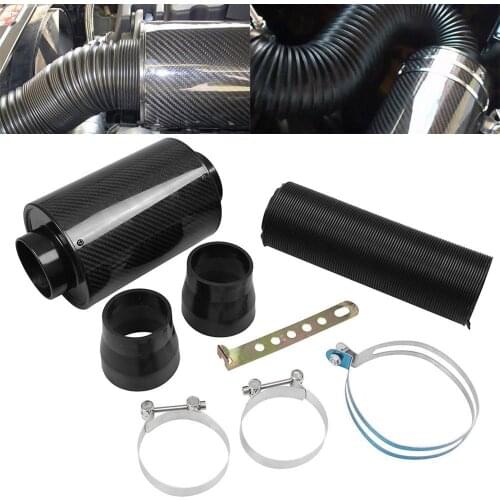 Auto Car Carbon Fibre Cold Air Filter Enclosed Intake Induction Pipe Hose Kit