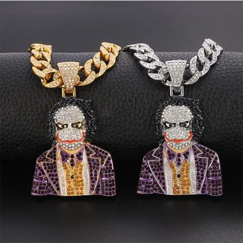 New Men Hip Hop Clown Cosplay Pendants Cuba Chain Necklaces Full Rhinestone Fashion Male Rapper Hiphop Necklace Jewelry Gifts