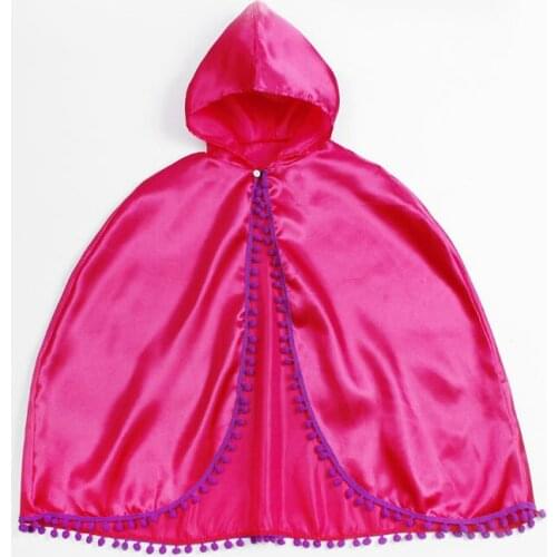 Girl Princess Satin Cape Hooded Cloak for Halloween Costume Role Play Birthday Party Childrens Day Cosplay Performance