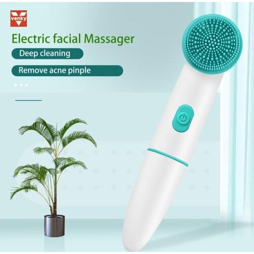 VENKY Electric Face Brush Sonic Facial Massager Silicone Facial Cleansing Brush Waterproof Skin Care Removal Acne Pore Clean Spa