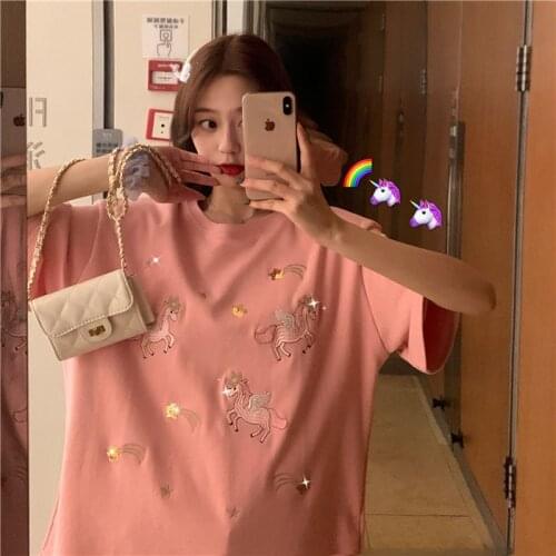 Streetwear Female T-shirt Unicorn Print Harajuku T-shirts for Women Summer Hip Hop Cotton T Shirt Tee Shirt Femme Top