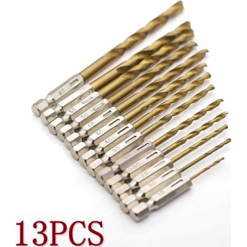 HAMGXIN 13 PCS / HSS batch titanium coated steel twist drill set 1/4 dremel accessories hexagonal rod 1.5-6.5mm for plastic wood