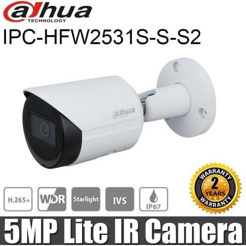 Dahua Poe IP Camera DH-IPC-HFW2531S-S-S2 5MP Lite IR Fixed-focal H.265 Support SD Card Bullet Network CCTV Camera Original