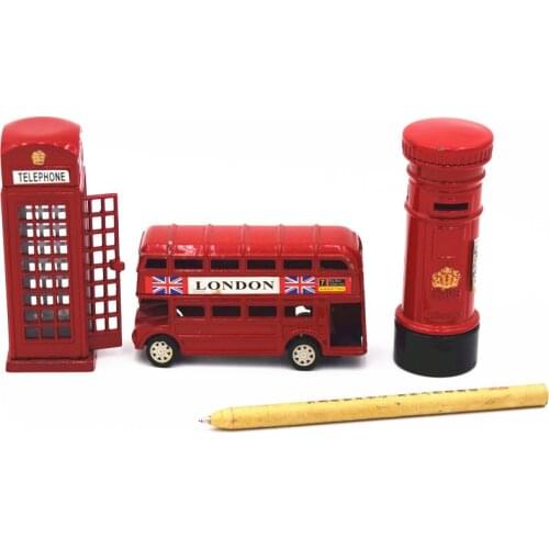 Stationery Iron Ornaments For Kids Souvenir Gift Decoration Creative London Bus Telephone Booth Model Pencil Sharpener