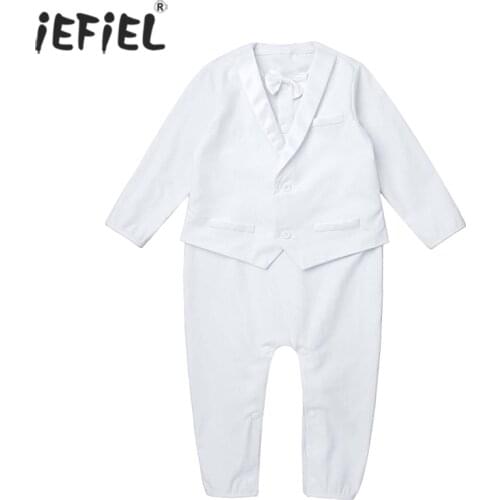 0-24M Newborn Baby Boy Clothes Gentleman 1st Birthday Suit RomperJumpsuit Infant Christening Outfit with Bow Tie Baptism Costume