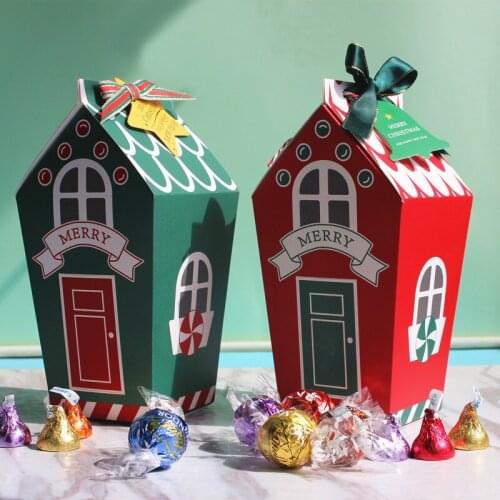 5/10pcs Christmas House Shape Candy Box Xmas Gift Bags Biscuit Cookie Packing Boxes Merry Christmas Decoration Party Supplies