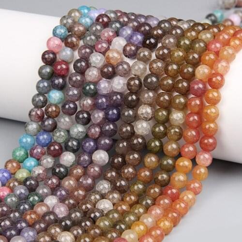 8MM Round Coffee Orange Spacer Cracked Beads Natural Loose Agates Stone Bead DIY Bracelets for Jewelry Making 15'' Wholesale