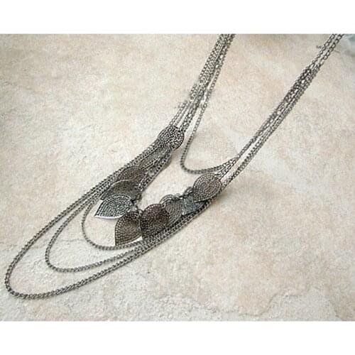 Personality nightclub stray leaves necklace Alloy leaves multilayer