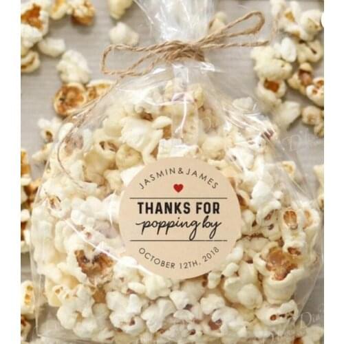 Personalize wreath Thanks for popping by Wedding gift Stickers Seals food favor labels birthday popcorn favours gift stickers