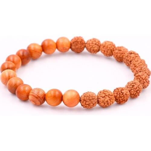 Natural Rudraksha Seed With Wooden Beads Buddhism Bracelet Men Jewelry Women Religion Gift Buddhist Prayer Charm Accessories