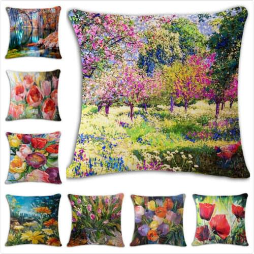 Watercolor Floral Series Cushion Cover Poppies Poppy Pillow Cover for Sofa Bedroom Car Couch Decoration Flower Throw Pillowcases