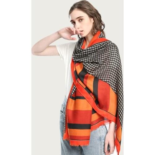 Autumn New Women Large Print Shawl Scarf Classic Geometric Design Blanket Wrap Travel Stole 2021 [6797]