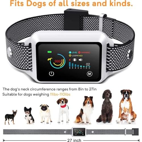 Rechargeable Anti Bark Dog Collar IP68 Electric Shock Vibration Barking Control Training Collar with Beep for Dog Accessories