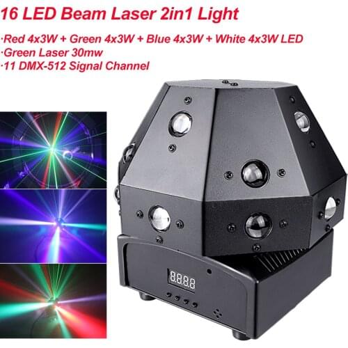 16x3W RGBW LED Mushroom Light And Green Laser LED Beam Moving Head Lights LED Beam Laser 2IN1 DJ Party Stage Effect Lighting