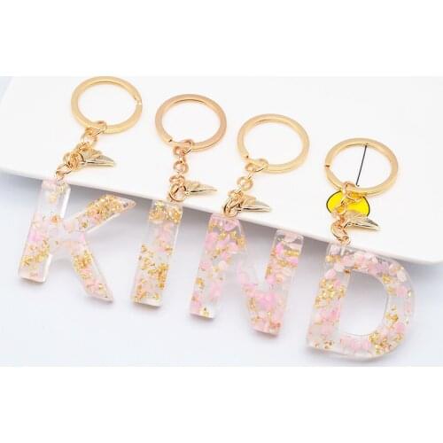Resin 26 English Letters Keychain for Women Cute Dried Flower Pendant Bag Charms European Popular Car Key Ring Jewelry