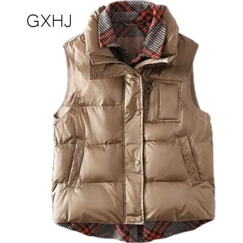 Casual fashion fake two-piece stitching plaid thick women cotton vest Winter Women Parkas Vest Female Warm leeveless Jackets