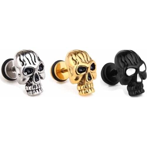 Skull Earrings Men Stainless Steel Hip Hop Punk Earring Piercing Black Skull Earring Halloween Gifts for Men Accessories Jewelry