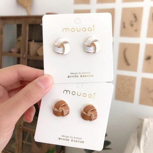 Three rings Winding Golden Edge White Coffee Alloy Piercing Stud Earrings Women Girls Jewelry Accessories