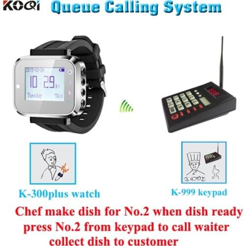 Order queue system with 1 keypad and 1 wrist , chef make dish , when dish ready , chef call waiter collect dish to customer