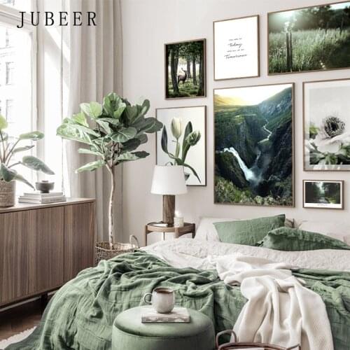 Nordic Landscape Poster Scenery Canvas Painting Flower Wall Art Mountain and Creek Picture for Living Room Decoration Home Decor