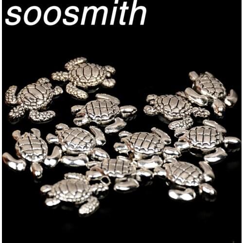Soosmith 16x18MM Wholesale Vintage Silver Alloy Animal Sea Turtle Metal Beads For Jewelry Making Findings Accessories Diy Craft