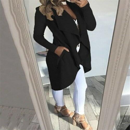 Trendy Women clothes Long sleeve pocket Waterfall Trench solid casual Ladies Cardigan Polyester Overcoat one pieces