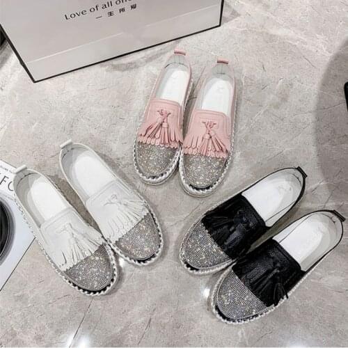 Thick-soled Lazy Shoes Summer New Casual Womens Shoes Color Matching Rhinestone Tassels Large Size 43 Single Shoes