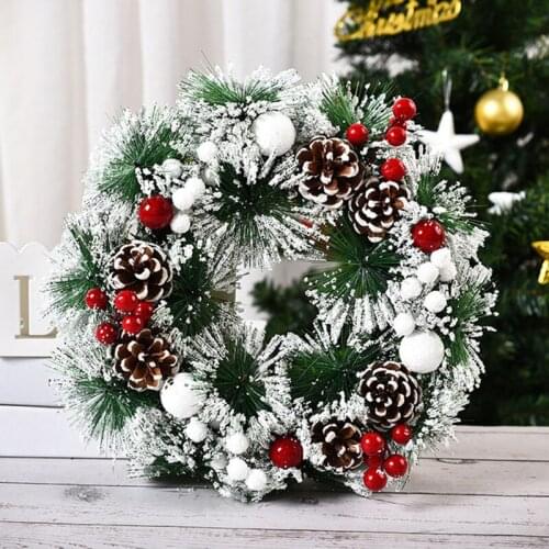 Wreath Christmas Home Decor Bells Pine Cone Door Windows Christmas Decoration Snowflake 30cm Garland Christmas Artificial Flower