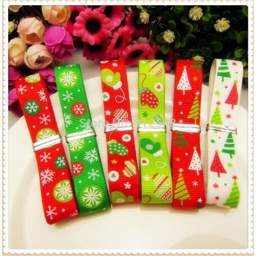 YM72047,16MM 6 style ribbon mix Christmas Series Printed grosgrain ribbon,DIY handmade materials,headwear accessories