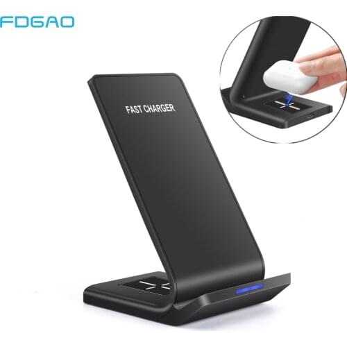 15W Fast Charge 2 in 1 Qi Wireless Charger Stand For iPhone 11 XR XS X Airpods Pro Samsung S20 S10 S9 Buds Charging Dock Station