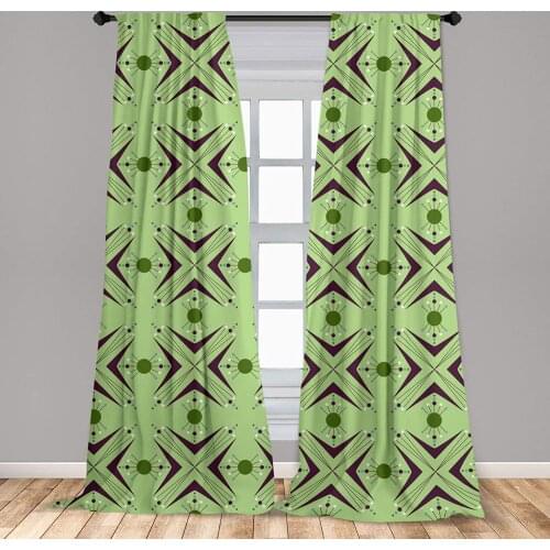 Green Plum Mid Century Curtain Atomic Form Boomerang Details Dots and Crossed Window Treatment Living Room Bedroom Decor