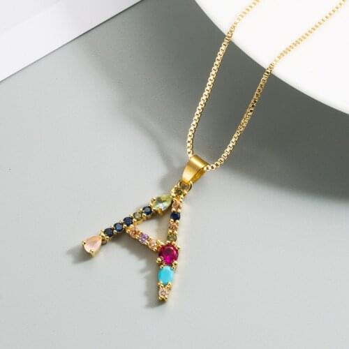 EBEN-EZER A-Z Colored Alphabet Pendant Chain Copper Zircon Necklace Punk Hip-Hop Style Fashion Woman Man Initial Name Jewelry