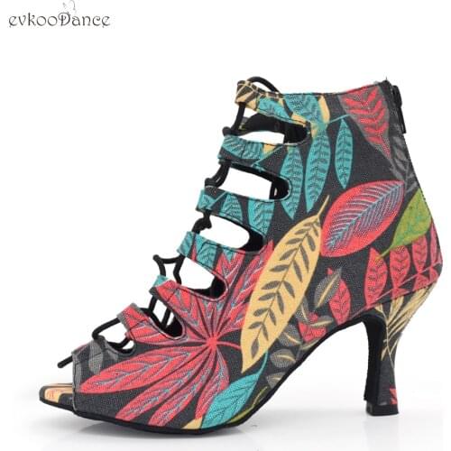 Evkoodance Professional Ballroom Dance Shoes 7cm Ladys Salsa Dance Shoes Suede Soft Sole Women Latin Dance Boots for Dancing