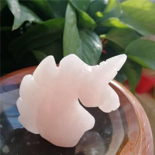 1 pc 55mm 100% natural rose quartz unicorn quartz healing crystal hand carved stone horse head shape gemstone for home decorat