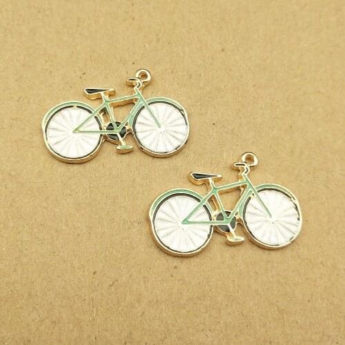 10pcs/pack 29*19mm Bicycle Transportation Enamel Charms Metal Golden Pendants Earring DIY Fashion Jewelry Accessories