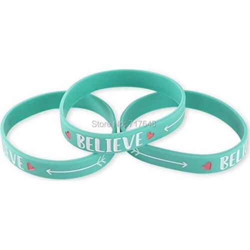 100pcs BELIEVE Motivational Green wristband silicone bracelets free shipping by ePacket A