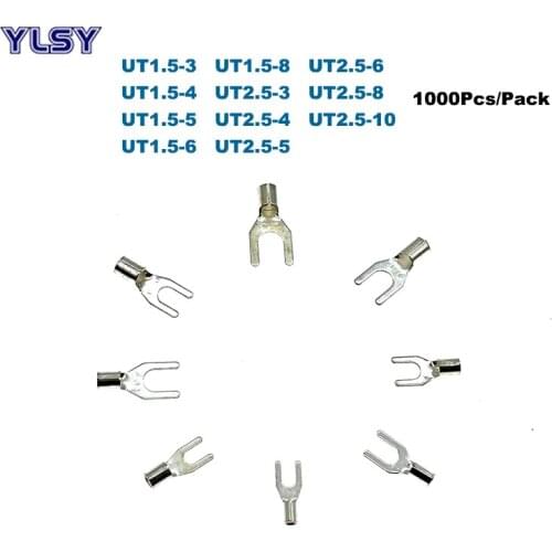 1000Pcs Fork Cold Press Non-insulated Terminal UT1.5/2.5 Electric Naked Crimp Terminals Wire Cable Connector 1.5/2.5mm2 16/14AWG