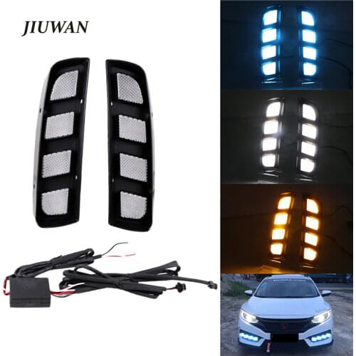 2 Piece Car Front Right&Left LED Flowing Turn Singal Lights White Yellow Blue Driving DRL Decoration For Honda Civic 2018 2019