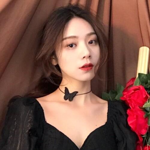 2021 latest fashion trend lace butterfly cool simple choker black butterfly necklace