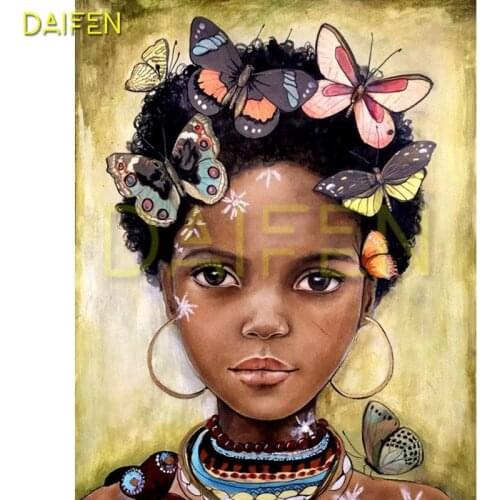 Full Square Diamond painting African girl butterfly Full Round Diamond mosaic Collar necklace DIYDiamond embroidery Cross stitch