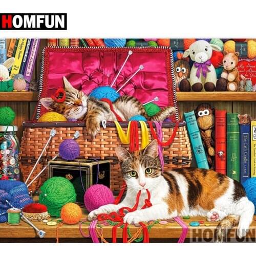 HOMFUN Full Square/Round Drill 5D DIY Diamond Painting "Cat book" Embroidery Cross Stitch 5D Home Decor Gift A07621